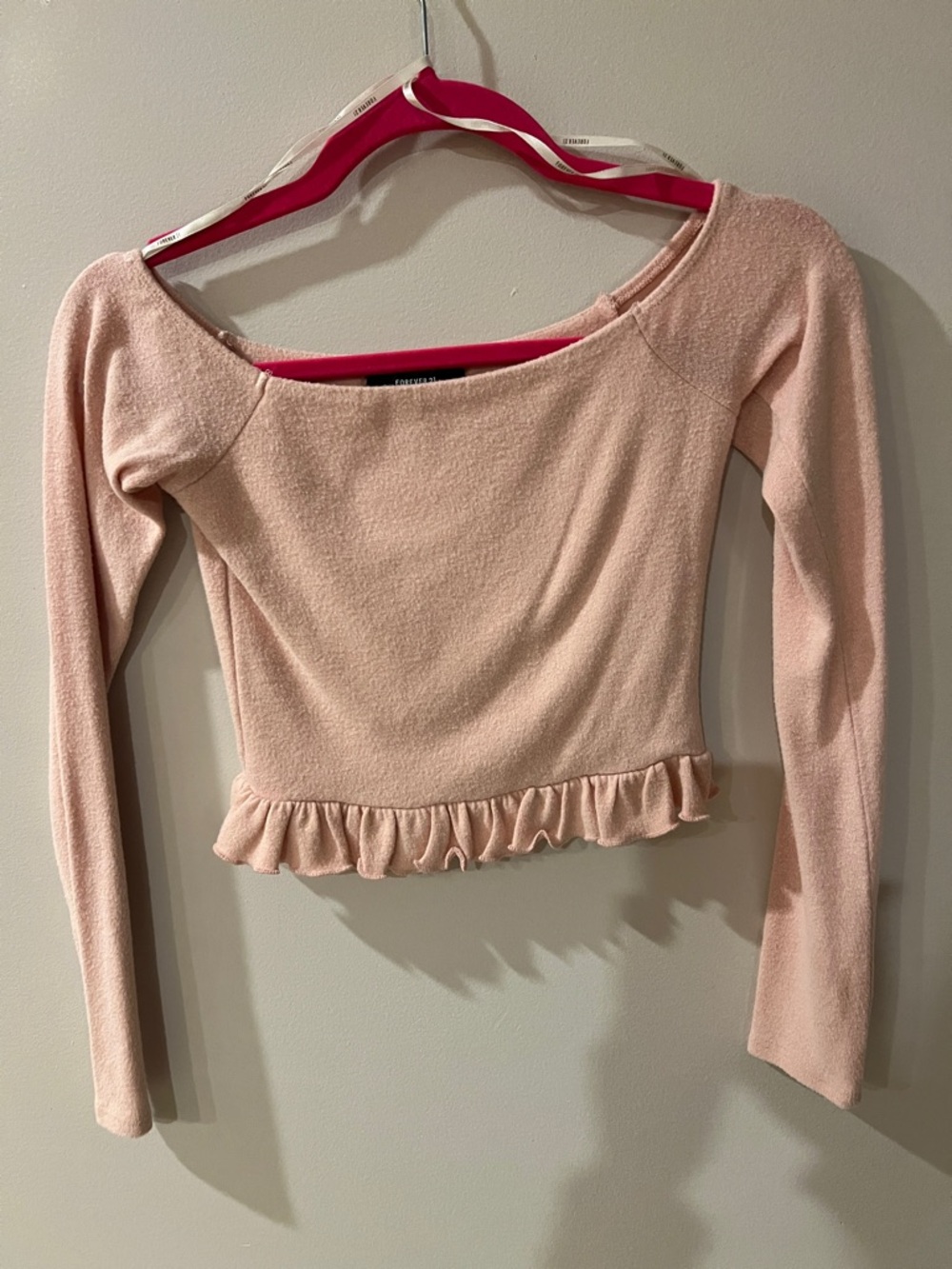 Forever 21 Blush Pink Long Sleeve Ruffle Hem Crop Top